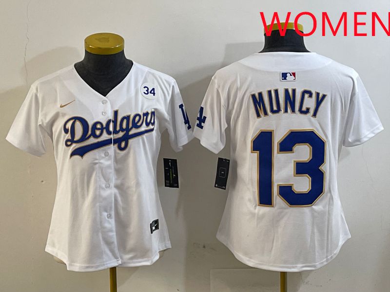 Women Los Angeles Dodgers #13 Muncy White Gold Game 2025 Nike MLB Jersey style 7